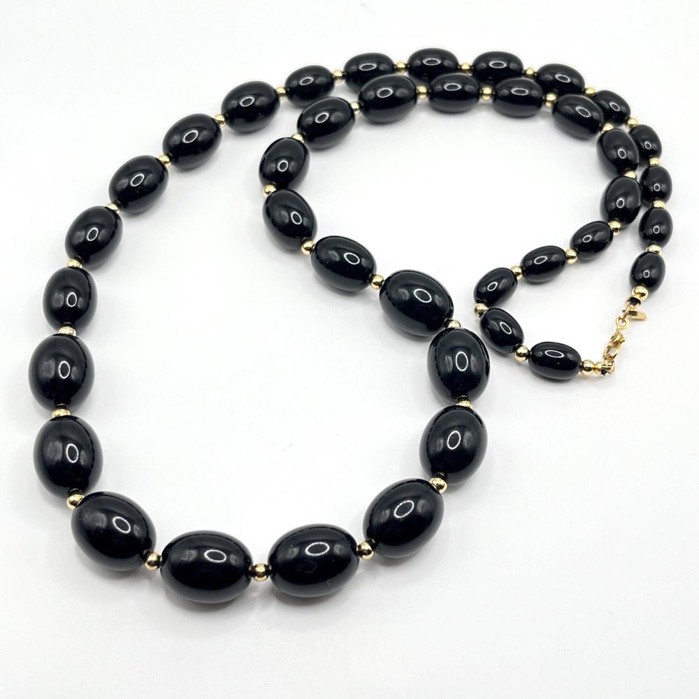 Vintage 80s 90s Signed Monet Black Plastic Bead Necklace